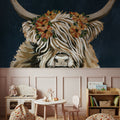 Harvest Cow Floral Texture Dark Mural Wallpaper - room preview 02