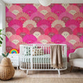 Cute Pink Flower Faces Mural Wallpaper - room preview 02