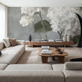 White Hydrangeas on Gray Mural Wallpaper - room preview 02