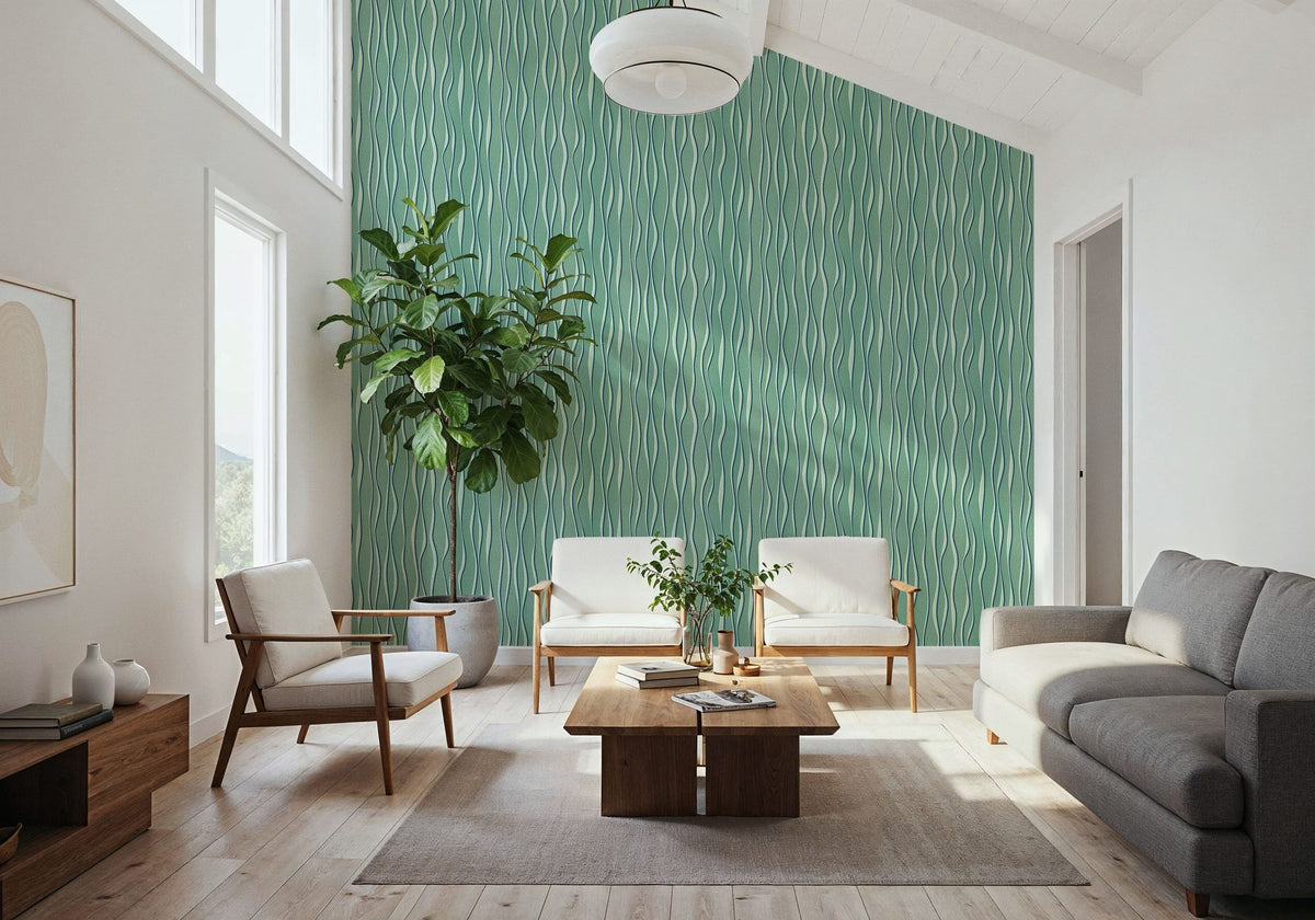 Swaying Lines, Ocean Green Mural Wallpaper - room preview 02