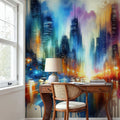 Watercolor Abstract Skyline At Night Mural Wallpaper - room preview 02