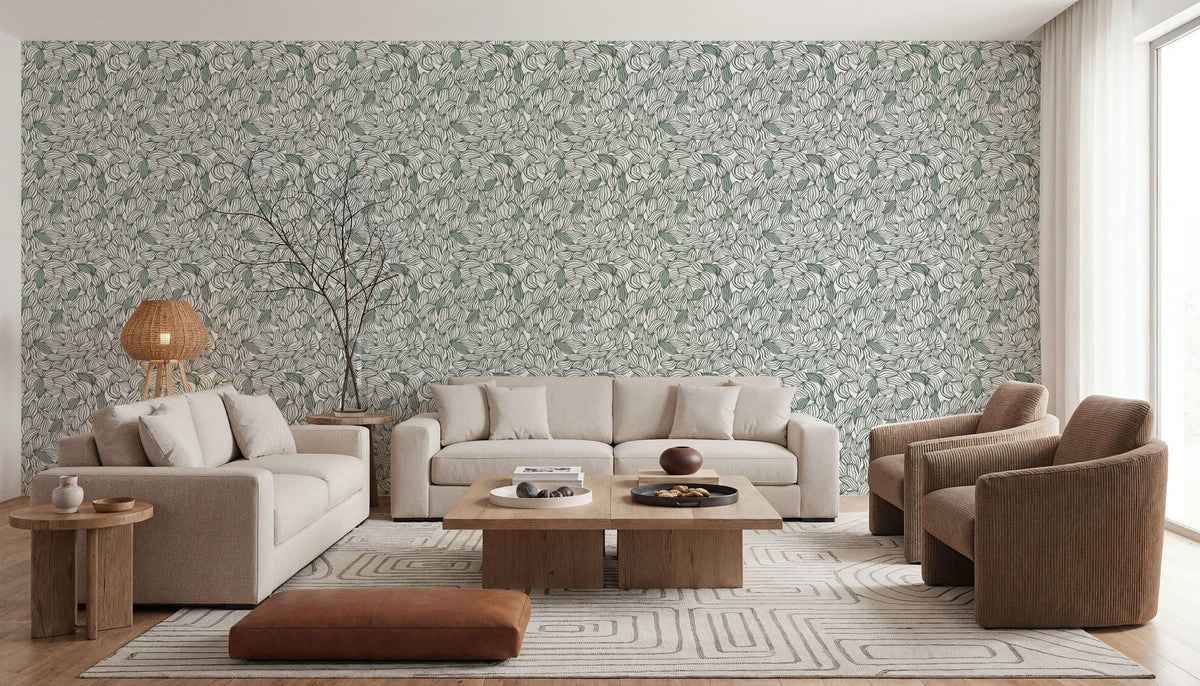 Negative Leaf, Sage Mural Wallpaper - room preview 02