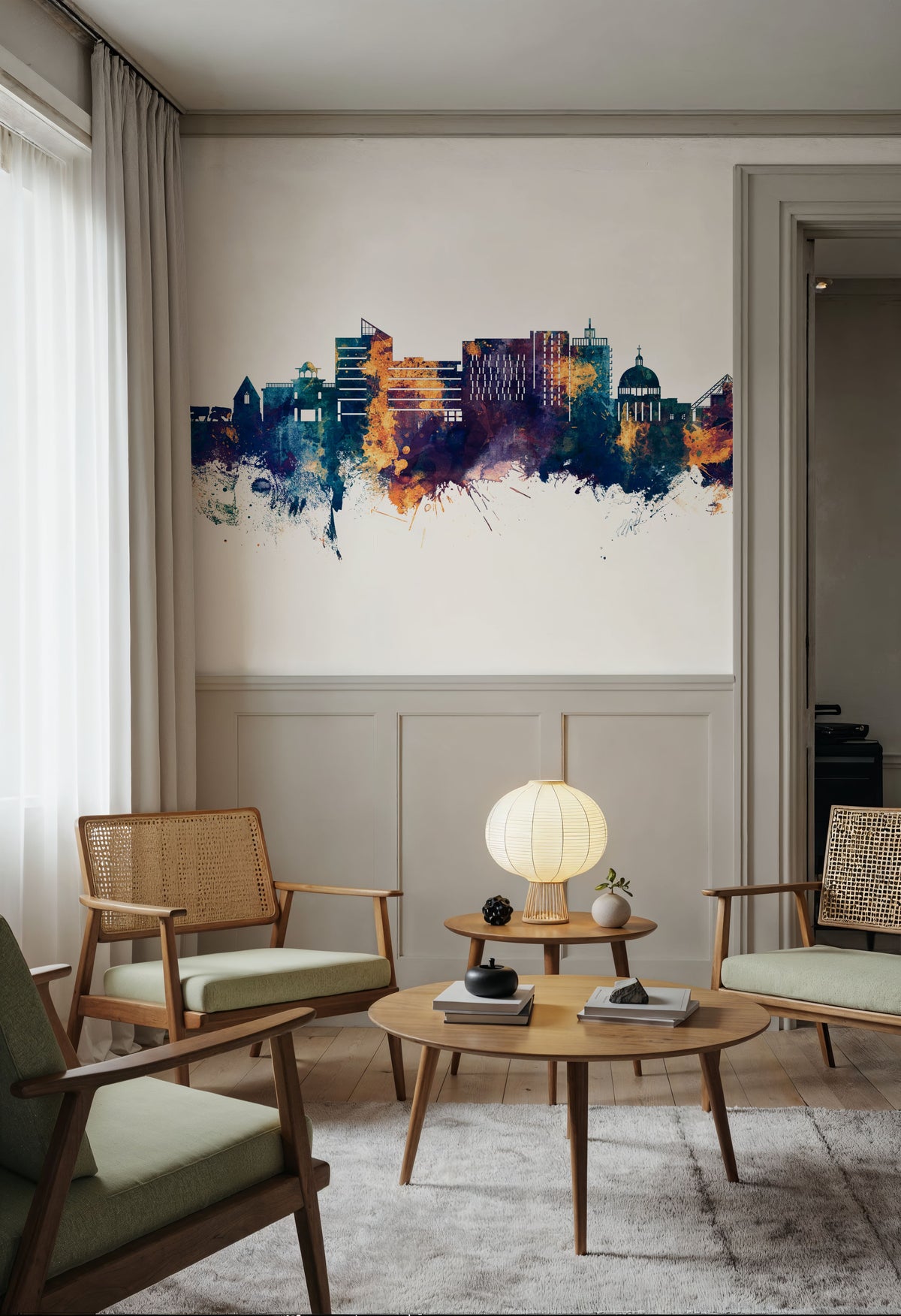 Milton Keynes England Skyline Blue & Bronze Mural Wallpaper - room preview 02