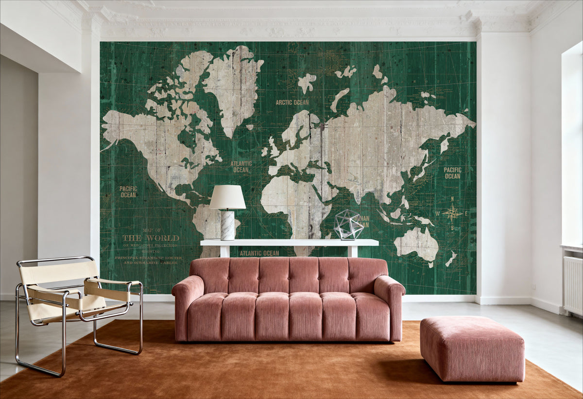 Old World Map Green Mural Wallpaper - room preview 02