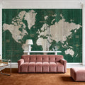 Old World Map Green Mural Wallpaper - room preview 02