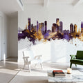 Queens New York Skyline Purple & Gold Mural Wallpaper - room preview 02