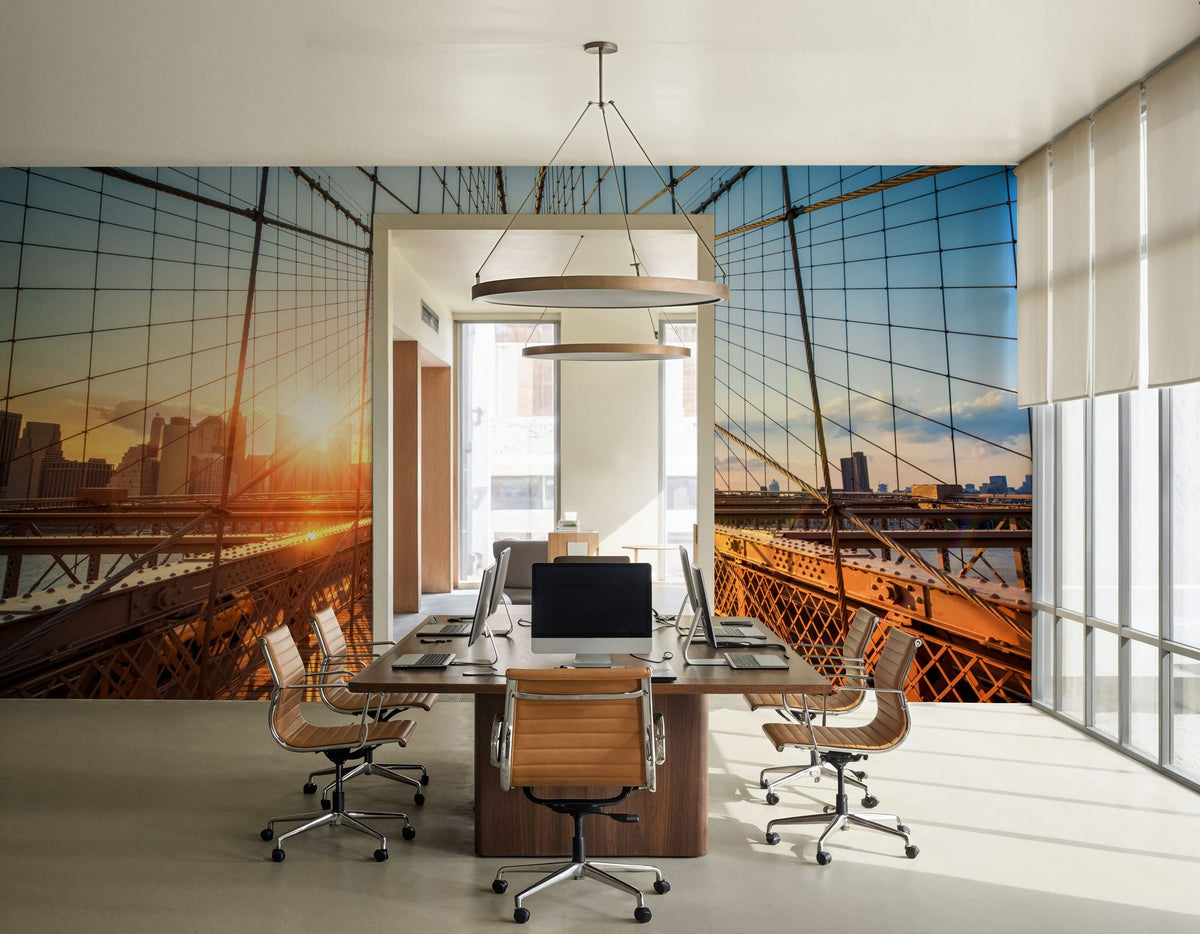 Brooklyn Bridge Sunset Mural Wallpaper - room preview 02
