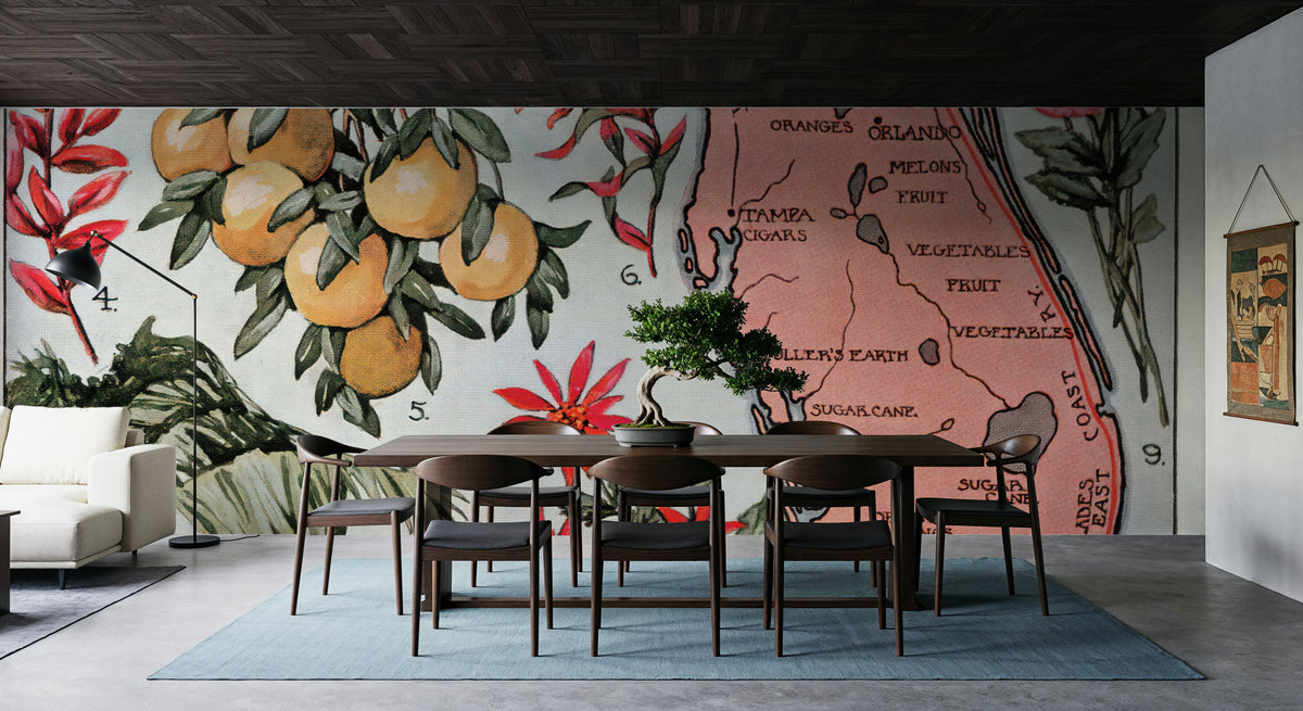 Vintage Florida Botanical Map Mural Wallpaper - room preview 02