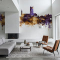 Tewkesbury England Skyline Purple & Gold Mural Wallpaper - room preview 02