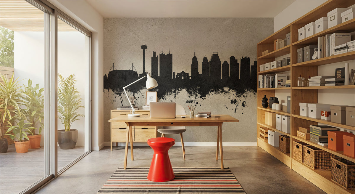 San Antonio Texas Skyline Concrete Mural Wallpaper - room preview 02