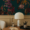 Floral Gaze, Dark Teal Mural Wallpaper - room preview 02