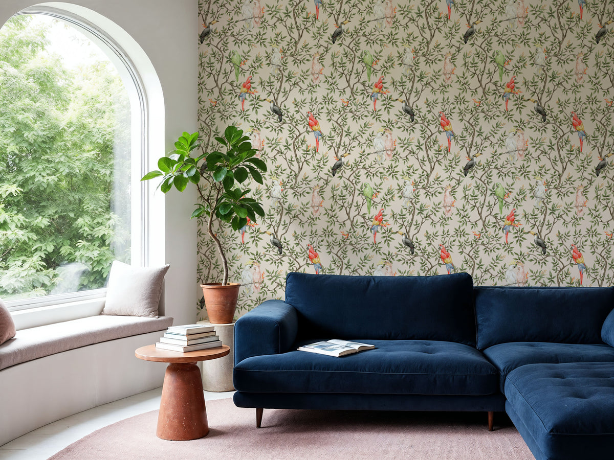 Exotic Birds Mural Wallpaper - room preview 02