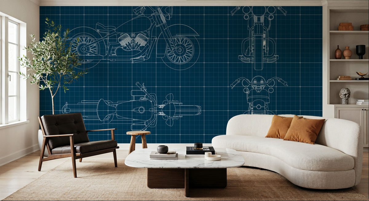 Motorcycle Blueprint Mural Wallpaper - room preview 02