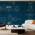 Motorcycle Blueprint Mural Wallpaper - room preview 02