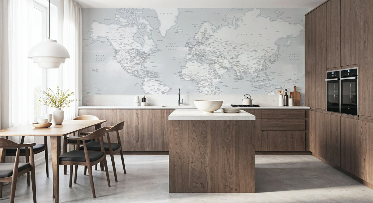 World Map Cities - Maeli Cold Mural Wallpaper - room preview 02