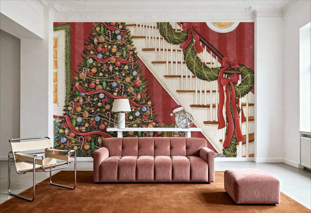 Home For the Holidays IV Mural Wallpaper - Red Tone - room preview 02