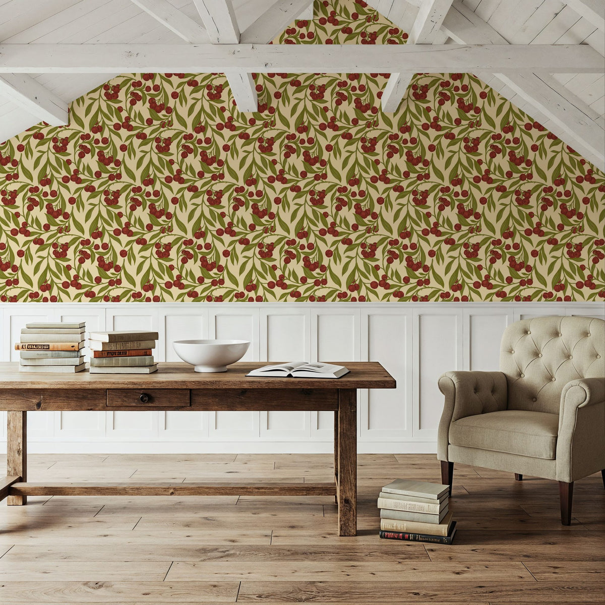 Autumn Berries, Red Mural Wallpaper - room preview 02