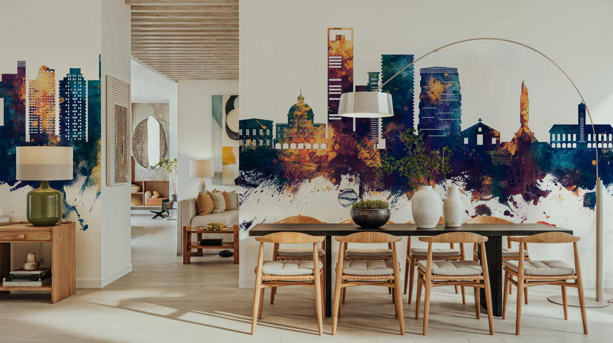 Luanda Skyline Blue & Bronze Mural Wallpaper - room preview 02