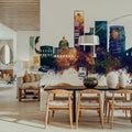 Luanda Skyline Blue & Bronze Mural Wallpaper - room preview 02