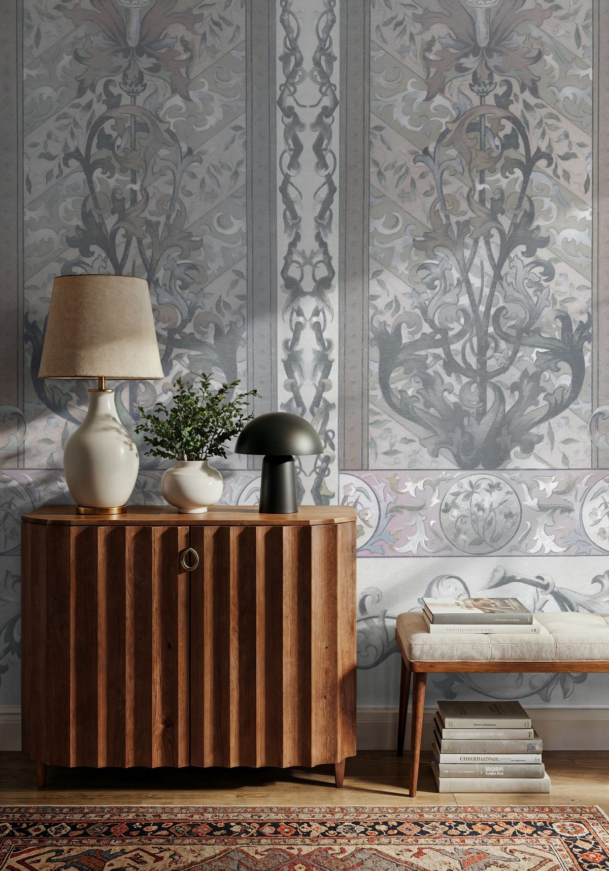 Plant Fantasy Ornament, Gray Mural Wallpaper - room preview 02
