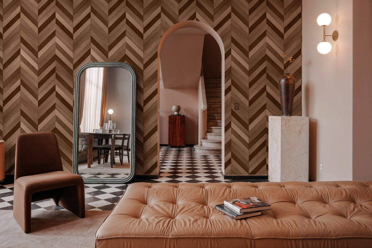 Chevron Wood, Walnut and Oak Mural Wallpaper - room preview 02