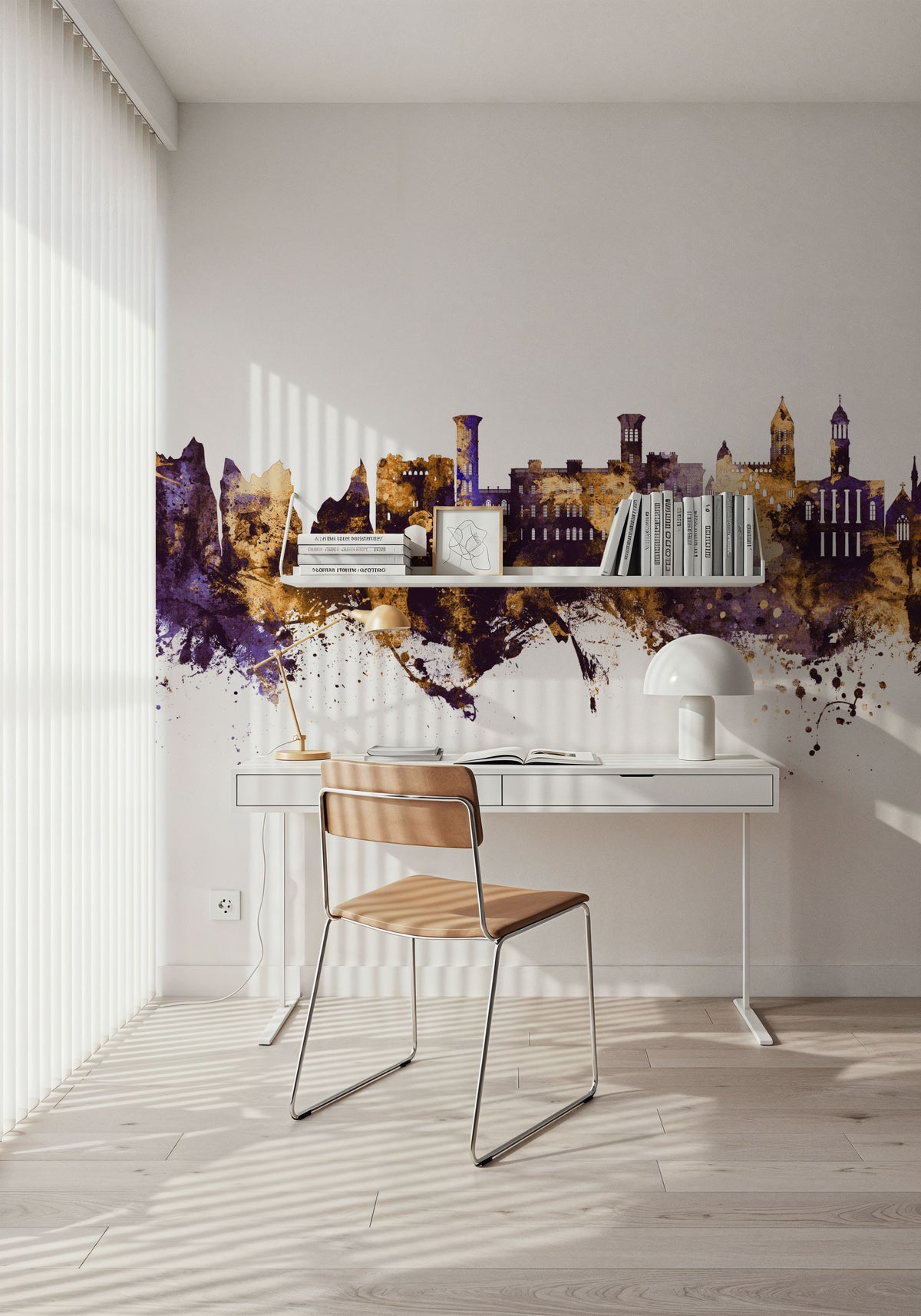 Isle of Wight England Skyline Purple & Gold Mural Wallpaper - room preview 02