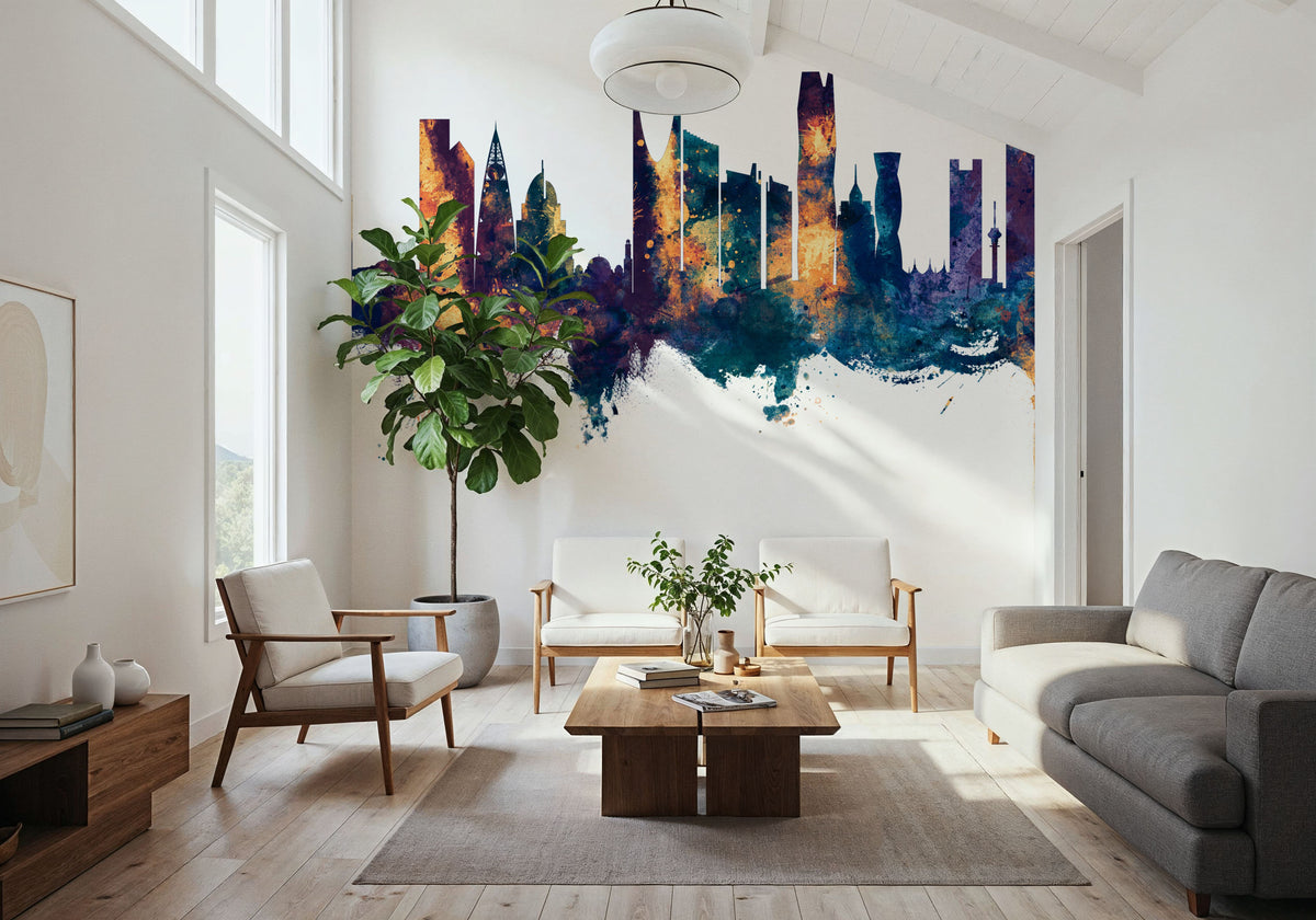 Riyadh Saudi Arabia Skyline Blue & Bronze Mural Wallpaper - room preview 02