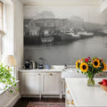 Foggy Fishing BW Mural Wallpaper - room preview 02