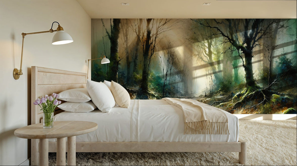 Misty Forest Awakening Mural Wallpaper - room preview 02