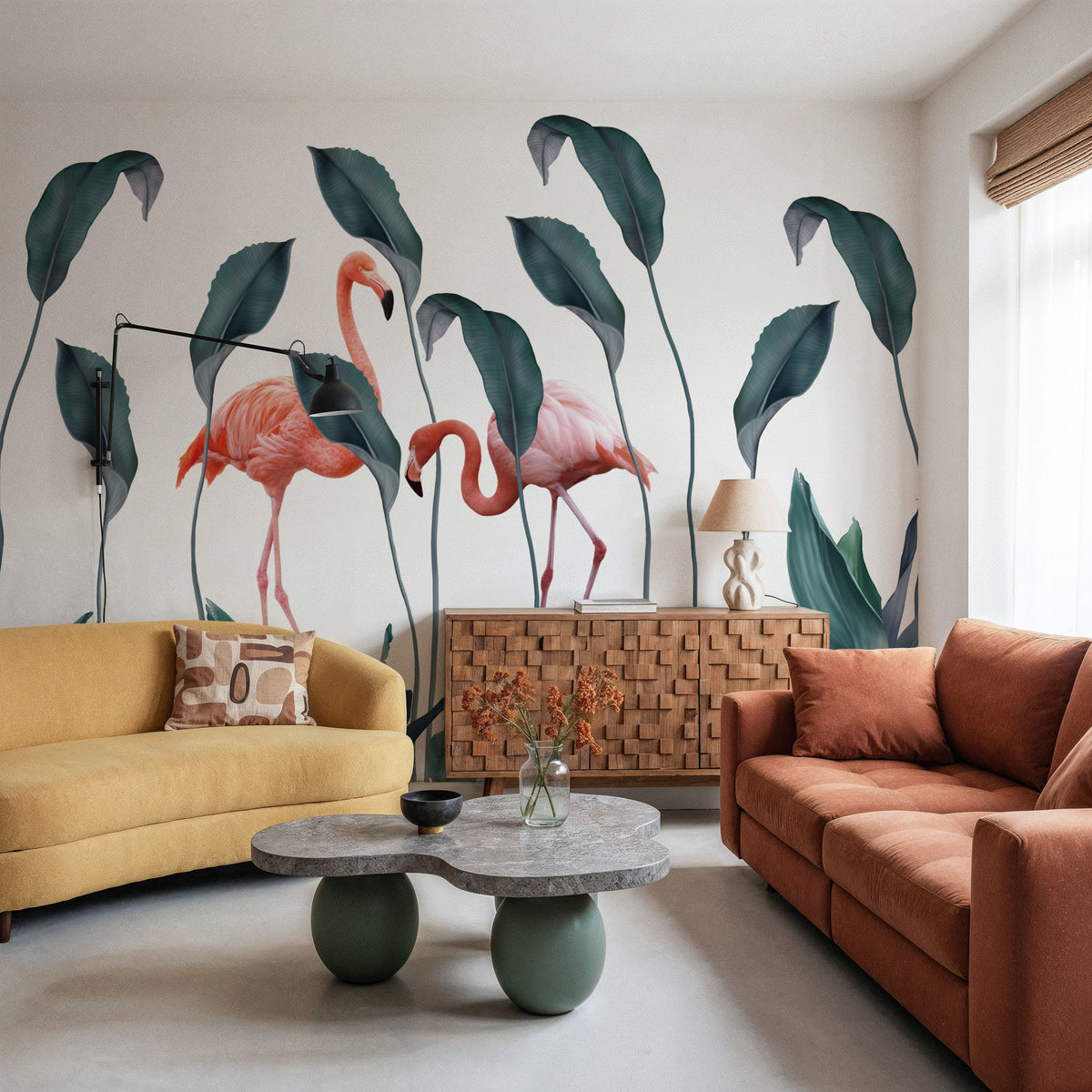 Shy Flamingos Mural Wallpaper - room preview 02