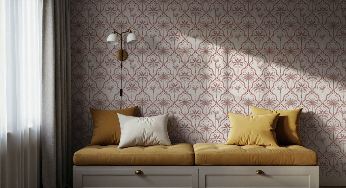 The Palm Lattice, Red Mural Wallpaper - room preview 02