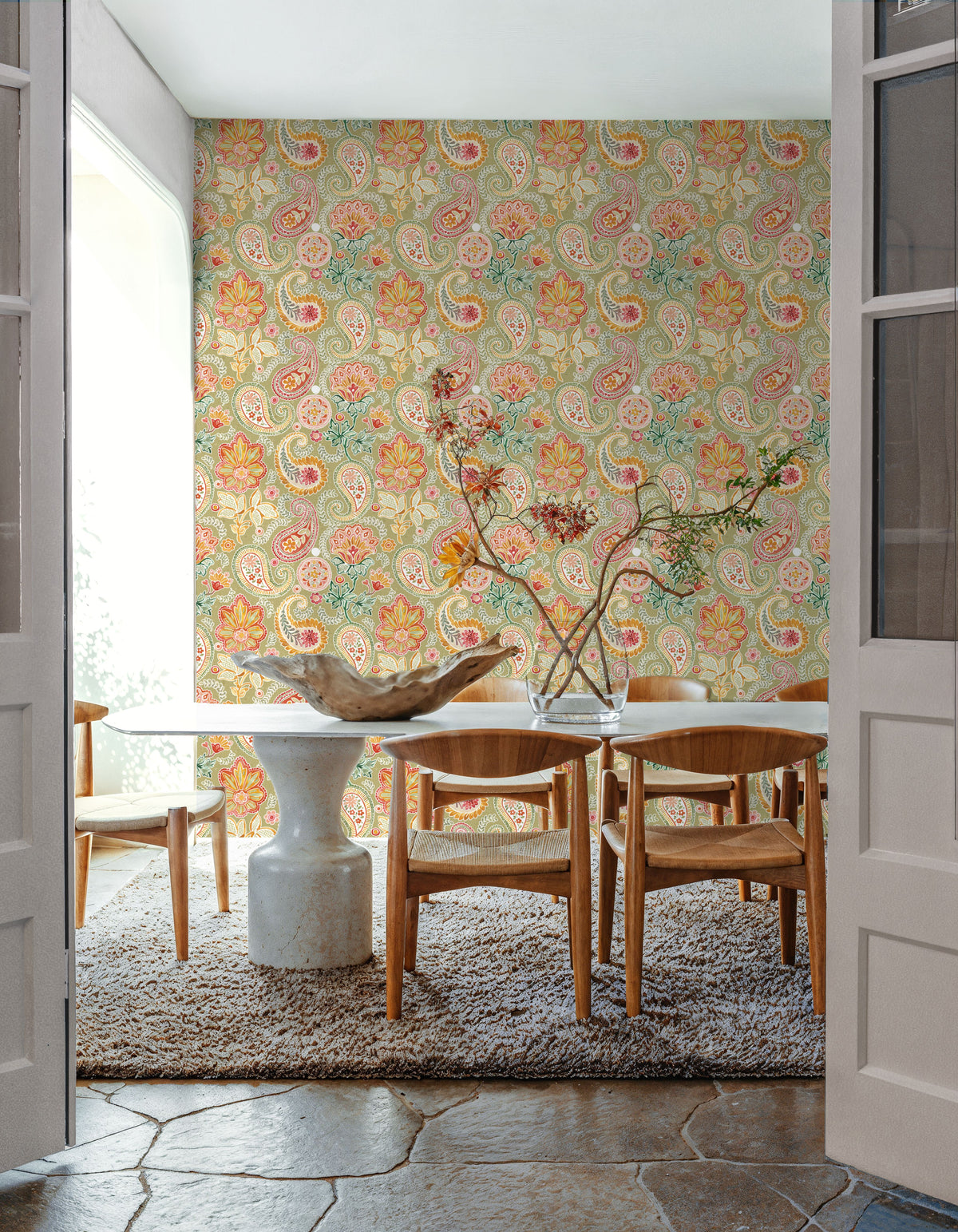 Harvest Paisley Mini Swamp Green Mural Wallpaper - room preview 02