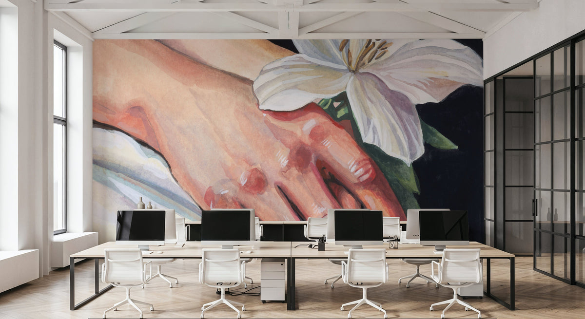 Peaceful Flower in Hand Mural Wallpaper - room preview 02