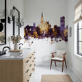 Limerick Ireland Skyline Purple & Gold Mural Wallpaper - room preview 02