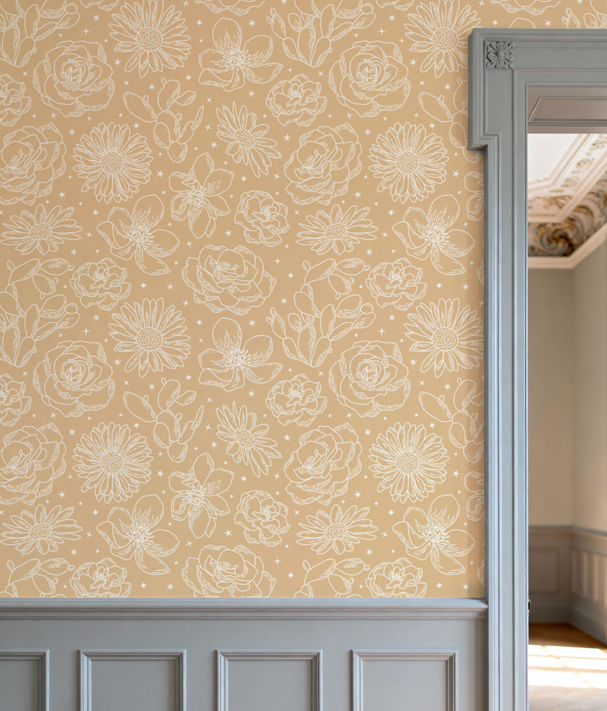 Sky Flowers Gold Mural Wallpaper - room preview 02