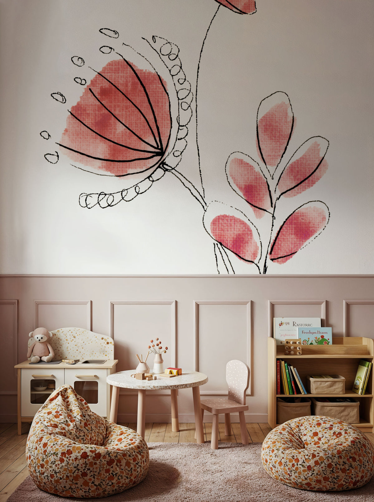 Line Flower II Mural Wallpaper - room preview 02
