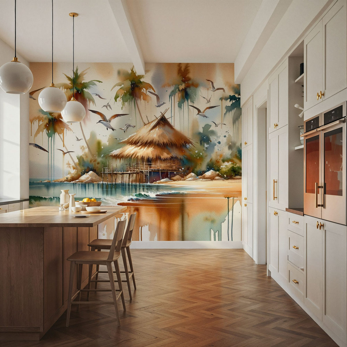 Island Serenity in Abstract Watercolor Mural Wallpaper - room preview 02