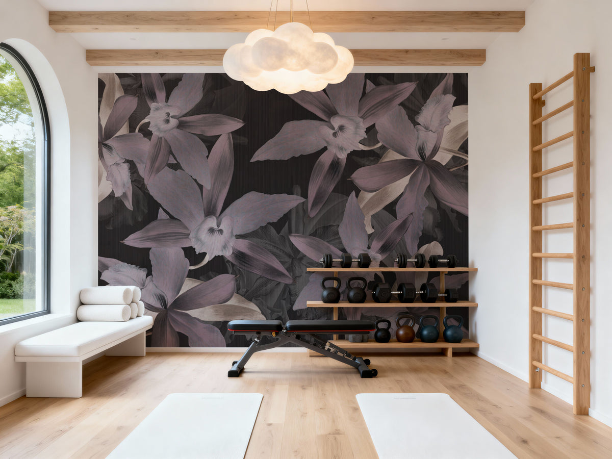 Big Orchids Dark Purple Mural Wallpaper - room preview 02
