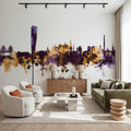 Malmö Sweden Skyline Purple & Gold Mural Wallpaper - room preview 02