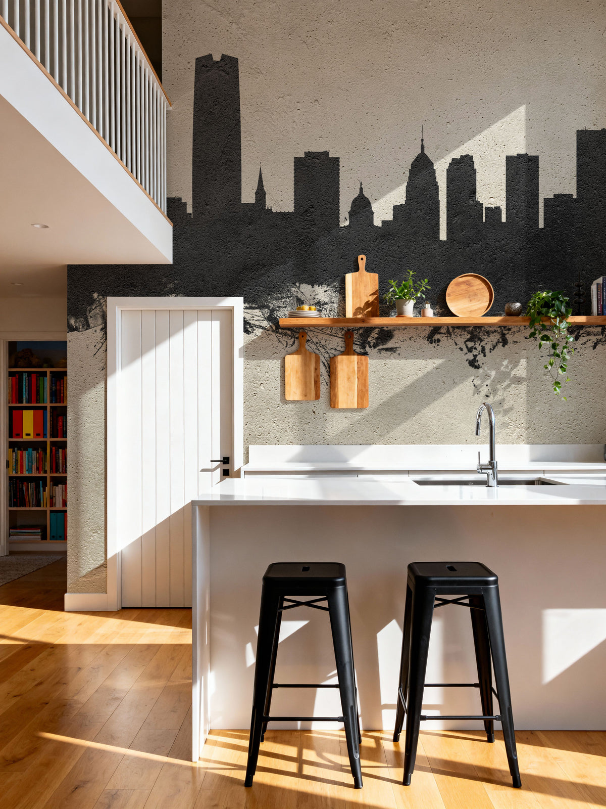 Oklahoma City Skyline Concrete Mural Wallpaper - room preview 02