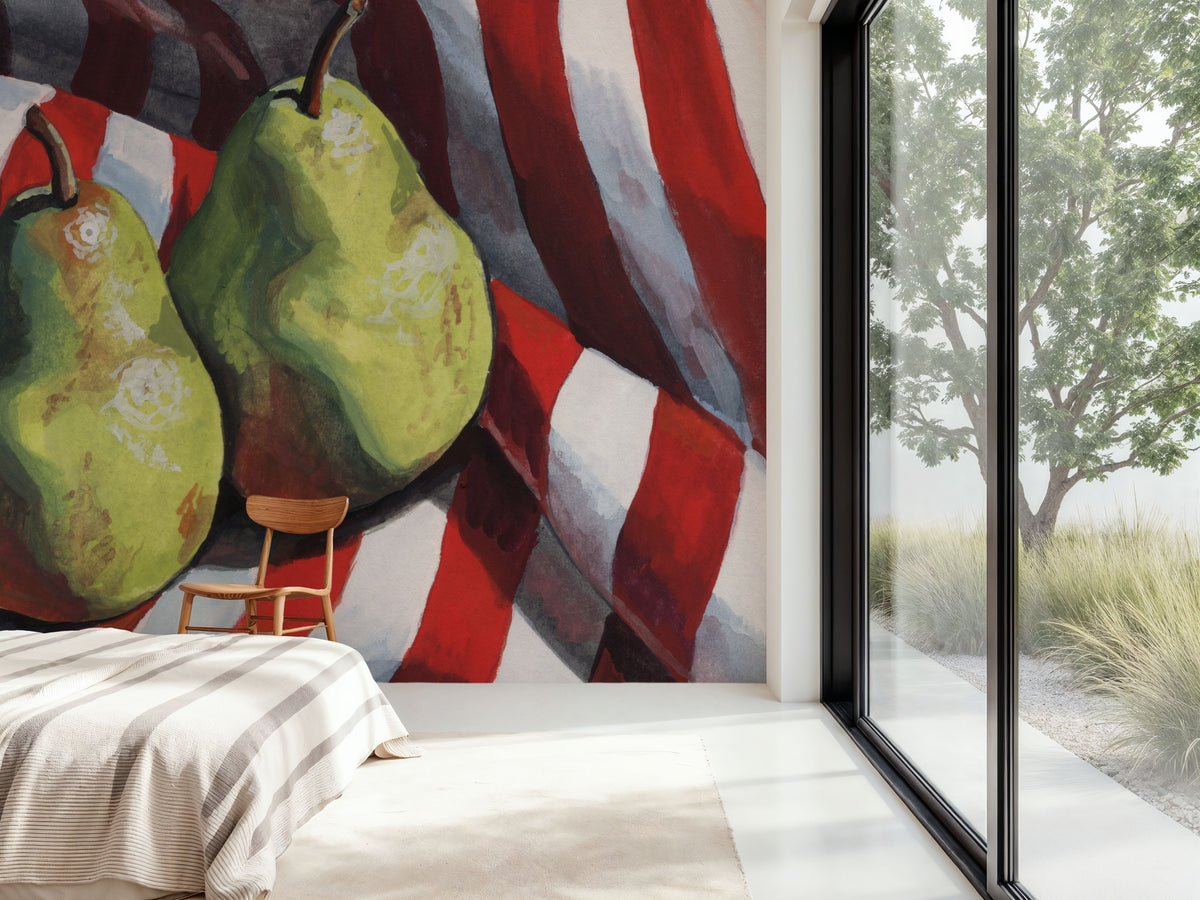 Two Pears on a Striped Cloth Mural Wallpaper - room preview 02