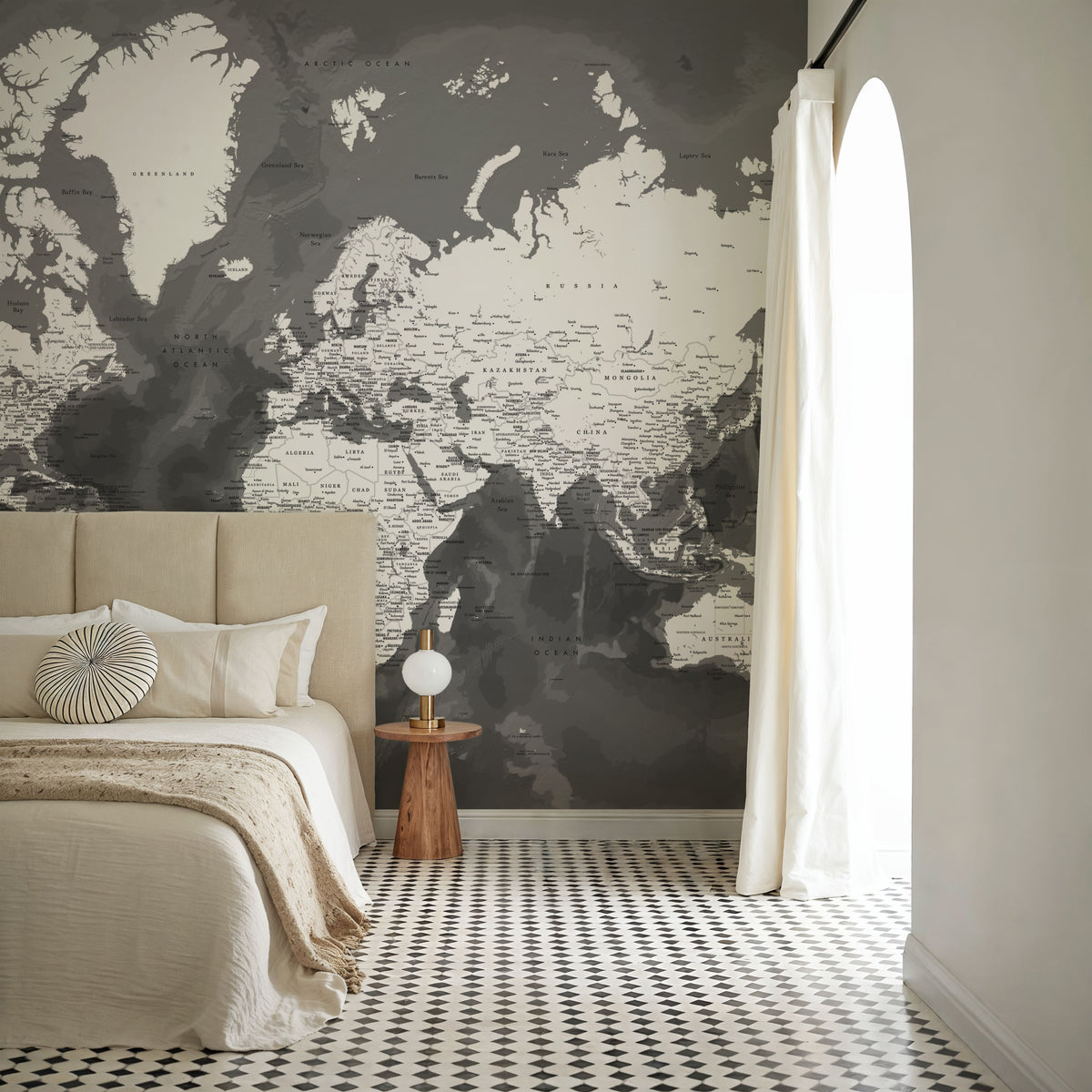 World Map Cities - Olson Mural Wallpaper - room preview 02