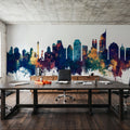 Jakarta Skyline Indonesia Blue & Bronze Mural Wallpaper - room preview 02
