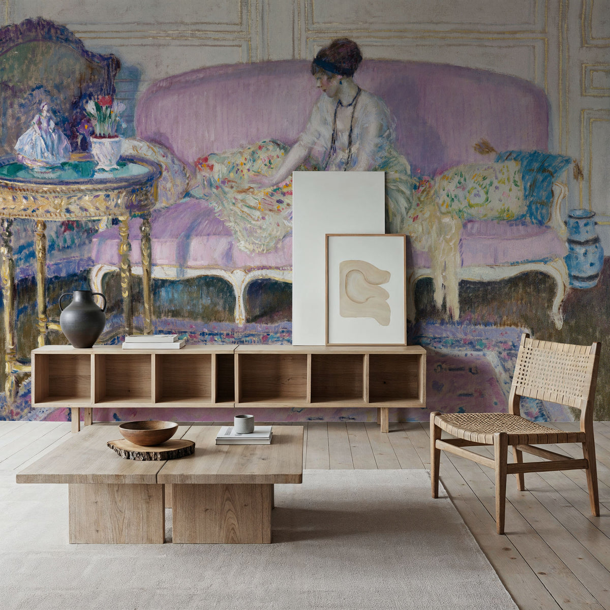 Woman Seated on Interior Sofa Mural Wallpaper - room preview 02