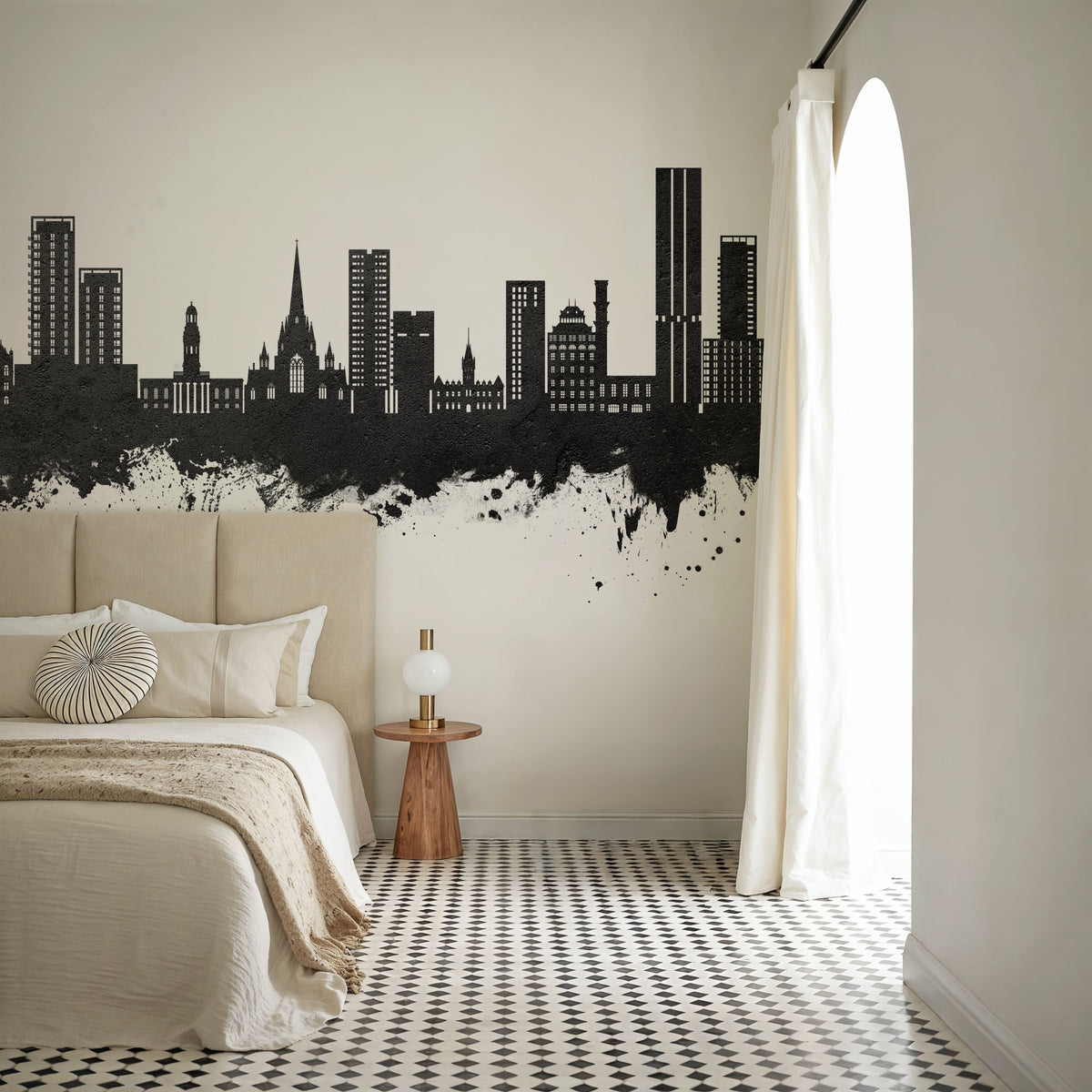 Salford England Skyline Black & White Mural Wallpaper - room preview 02