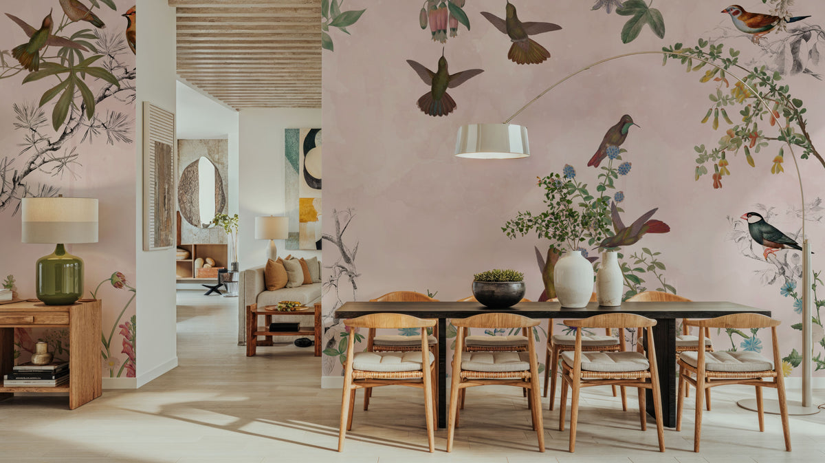 Fields of Birds and Flowers Mural Wallpaper - room preview 02
