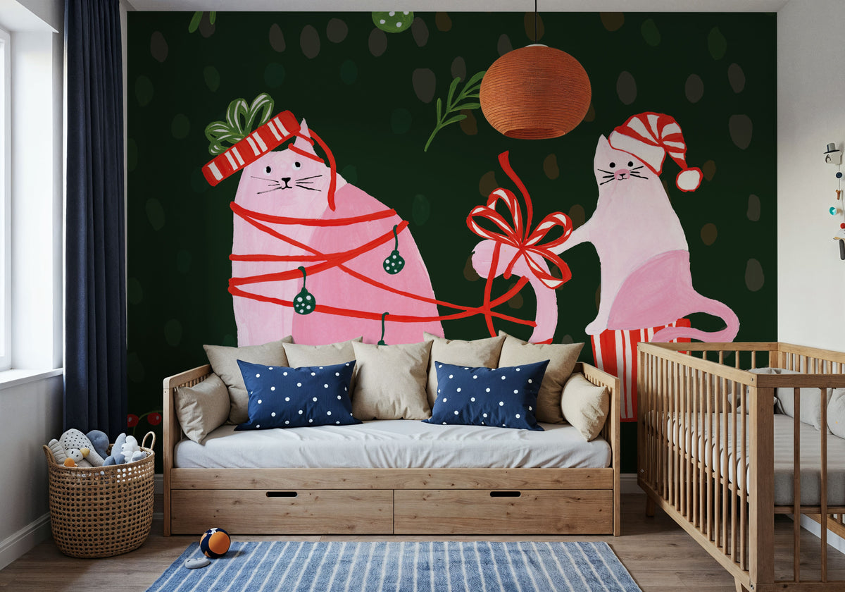 Mischief Kitty Christmas IV Mural Wallpaper - room preview 02