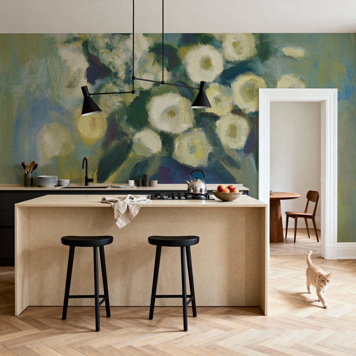 Spring Flowers Mural Wallpaper - Green Tone - room preview 02