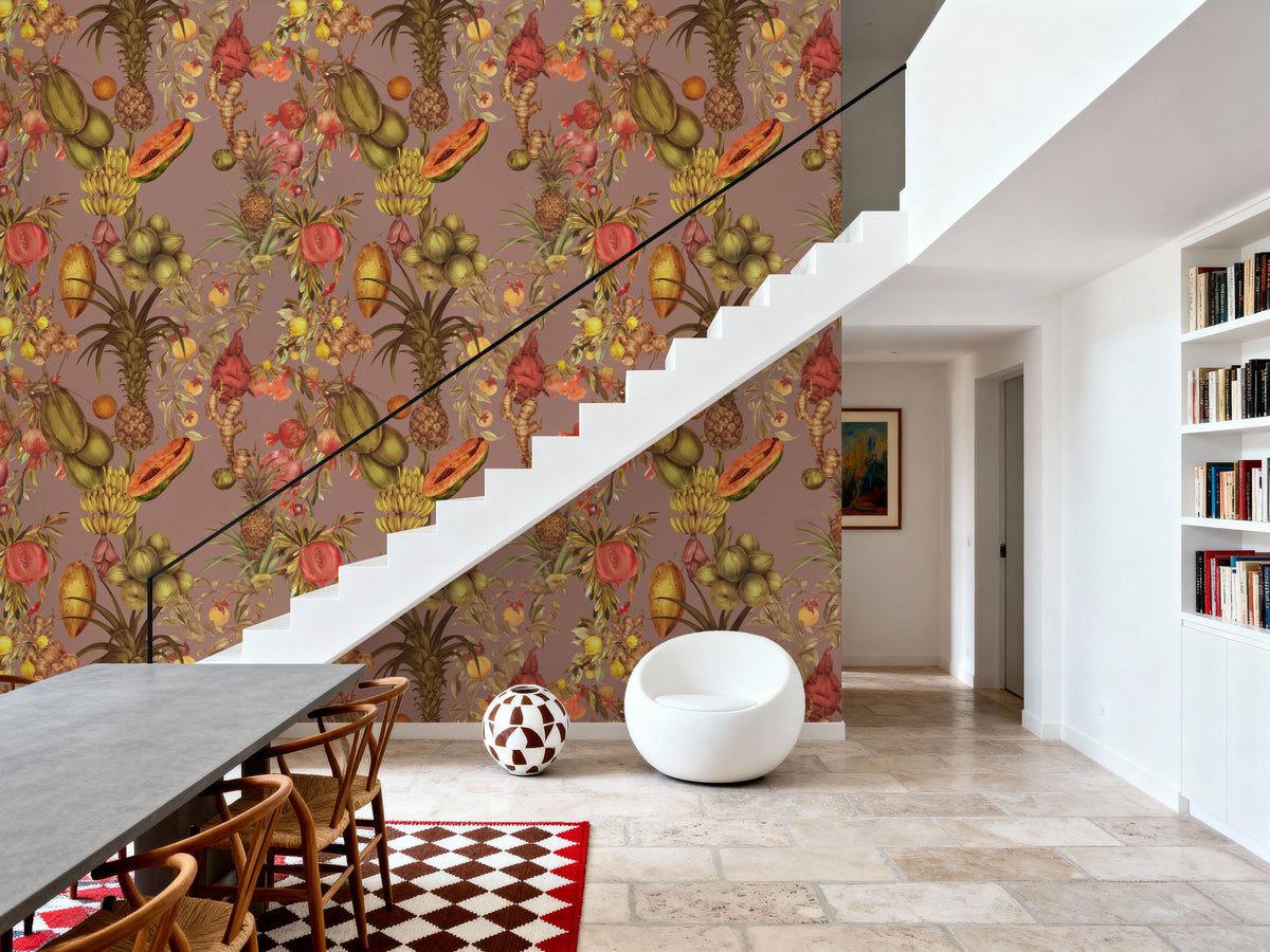 Juicy Fruits, Dusty Pink Mural Wallpaper - room preview 02