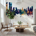 Madrid Skyline Blue & Bronze Mural Wallpaper - room preview 02